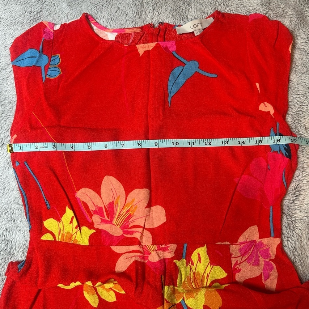 LOFT Petites Red Floral Fit & Flare Dress – Size 6P - Picture 12 of 14